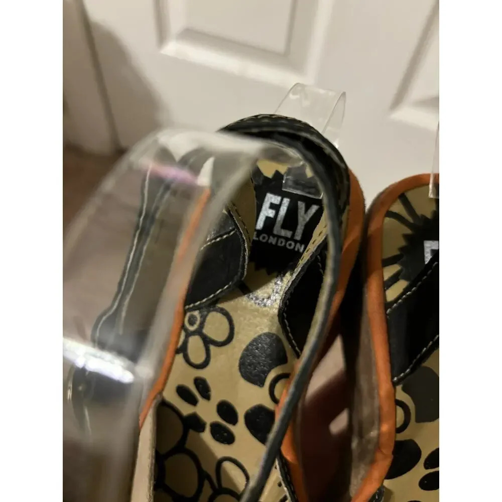 Fly London Pati tan black suede leather wedge platform sandal sz 7-7.5 - Picture 7 of 14